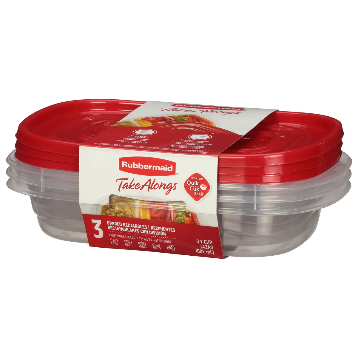 slide 8 of 9, Rubbermaid Takealongs Divided Rectangle Food Storage Container, 3 ct