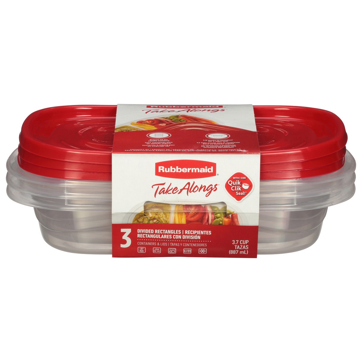 slide 1 of 9, Rubbermaid Takealongs Divided Rectangle Food Storage Container, 3 ct