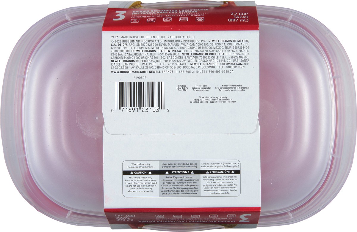 slide 5 of 9, Rubbermaid Takealongs Divided Rectangle Food Storage Container, 3 ct