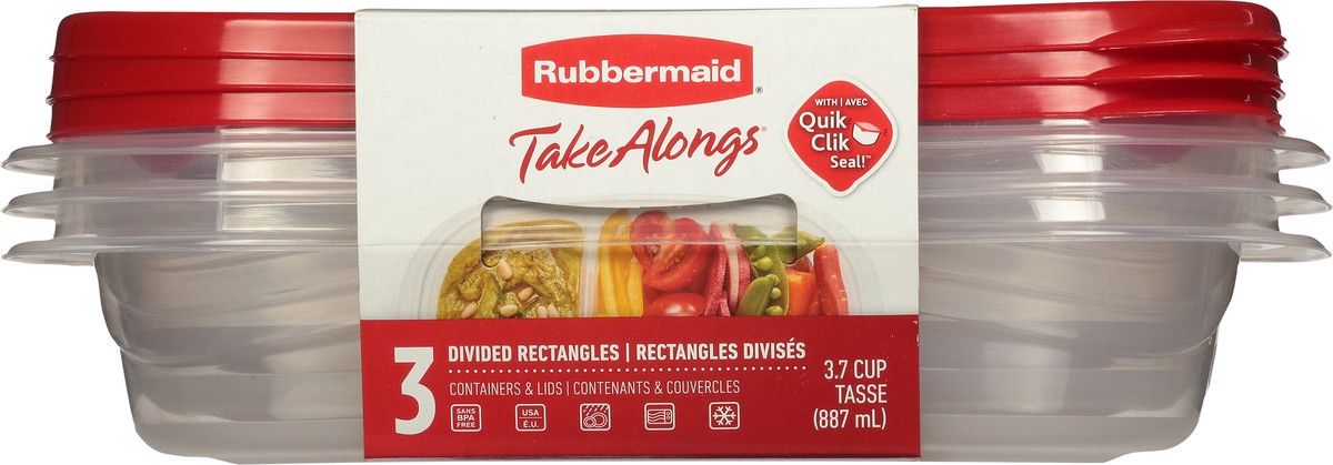 slide 4 of 9, Rubbermaid Takealongs Divided Rectangle Food Storage Container, 3 ct