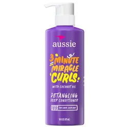 Aussie 3 Minute Miracle Curls Detangling Deep Conditioner Treatment with Coconut Oil, 16 fl oz, Paraben and Sulfate Free
