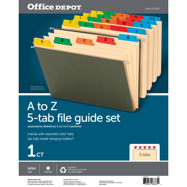 slide 2 of 3, Office Depot Brand Manila A To Z File Guides, Letter Size, Manila, Pack Of 25, 25 ct