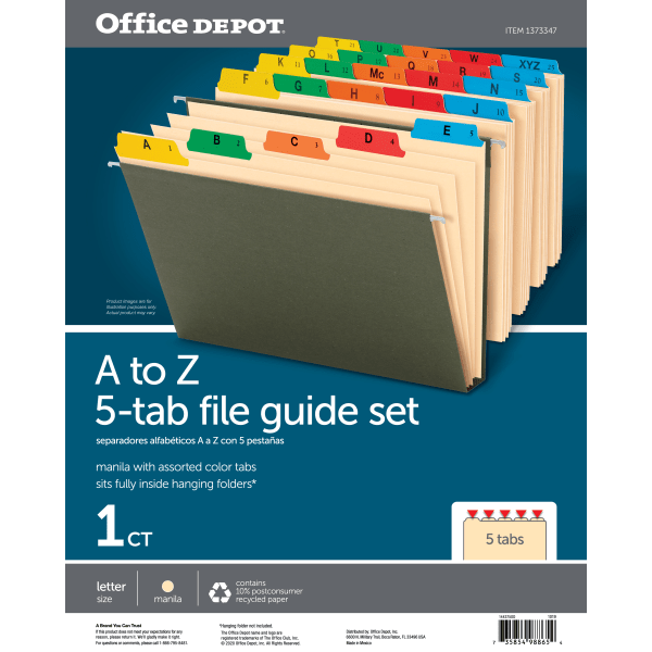 slide 3 of 3, Office Depot Brand Manila A To Z File Guides, Letter Size, Manila, Pack Of 25, 25 ct