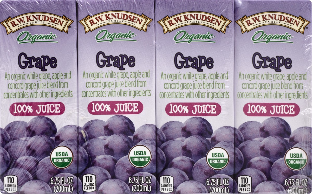 slide 2 of 6, R.W. Knudsen Family Organic Juice Grape, 4 ct; 6.75 oz