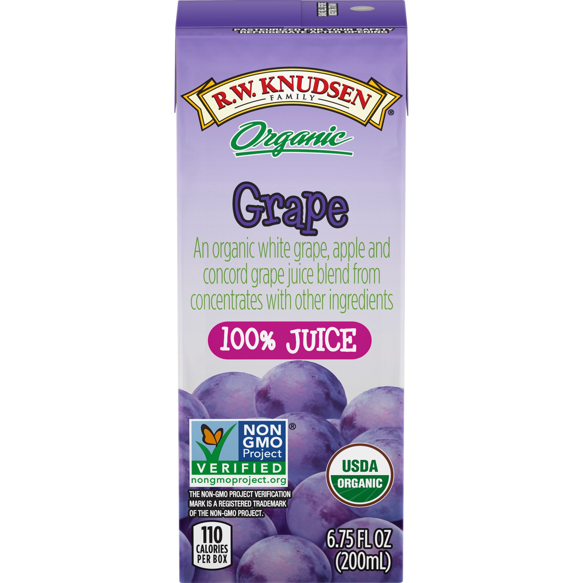 slide 1 of 6, R.W. Knudsen Family Organic Juice Grape, 4 ct; 6.75 oz
