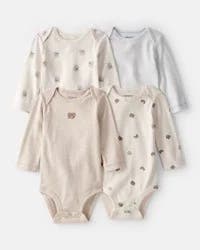 Carter's Baby 4-Pack Snack Time Long-Sleeve Bodysuits - Blue/White/Brown - 6M