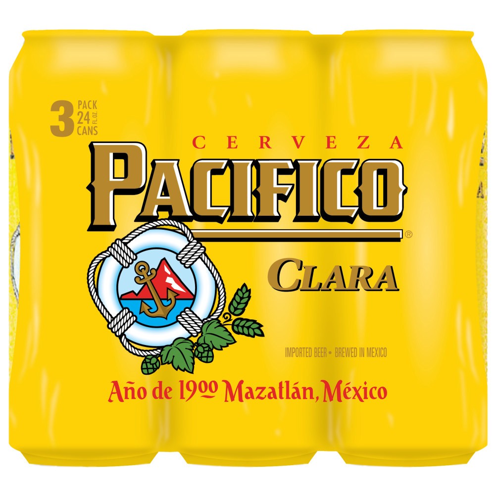 slide 1 of 5, Pacifico Clara Mexican Lager Import Beer, 3 pk 24 fl oz Cans, 4.4% ABV, 72 fl. oz