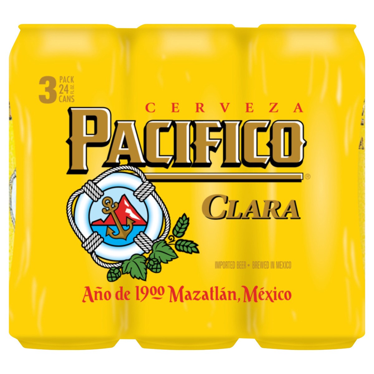 slide 1 of 5, Pacifico Clara Mexican Lager Import Beer, 3 pk 24 fl oz Cans, 4.4% ABV, 72 fl oz