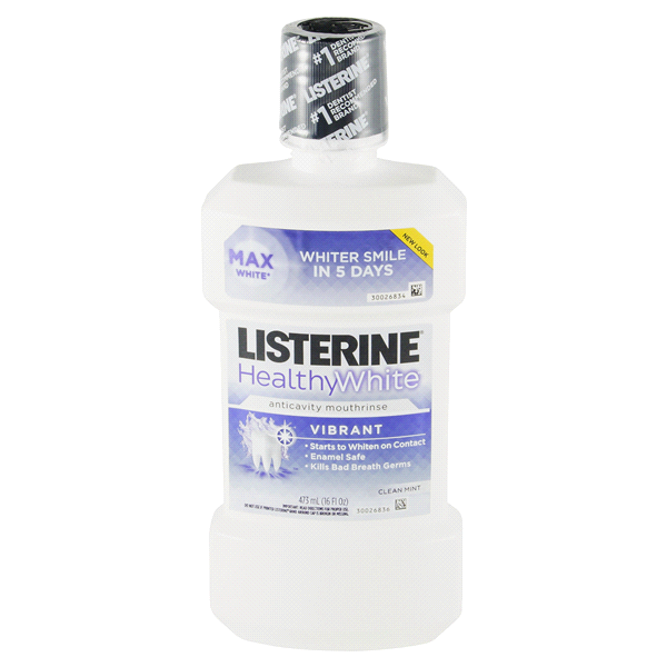 slide 1 of 1, Listerine Healthy White Vibrant Clean Mint Anticavity Mouthwash, 16 oz