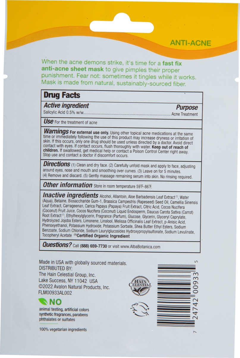 slide 2 of 13, Alba Botanica Papaya Anti-Acne Fast Fix Sheet Mask 1 ea, 1 ea