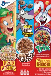 General Mills Kids Cereal Triple Variety Pack, Lucky Charms, Cookie Crisp, Trix, 38.5 oz