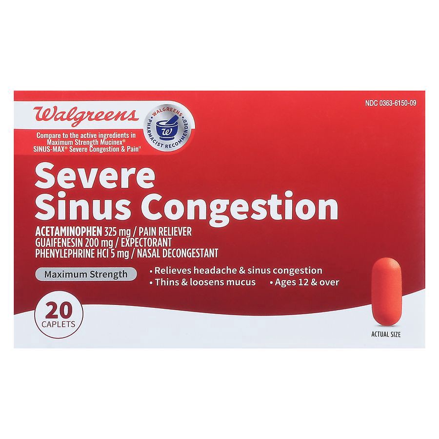 slide 2 of 5, Walgreens Mucus Relief Severe Sinus Congestion Caplets, 20 ct
