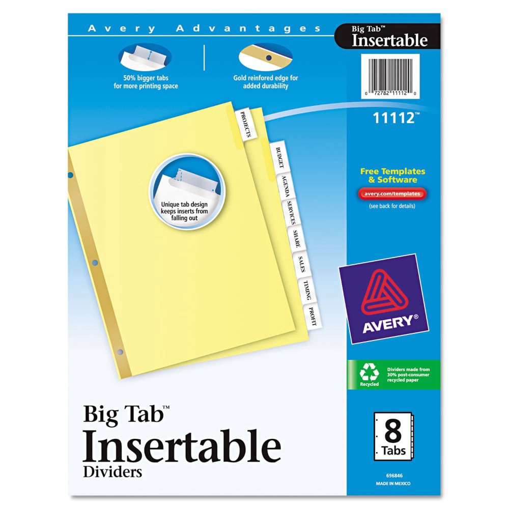 slide 2 of 5, Avery WorkSaver Big Tab Reinforced Dividers with Clear Tabs - 8 - Tab - Letter - Buff - 1/Set, 1 ct