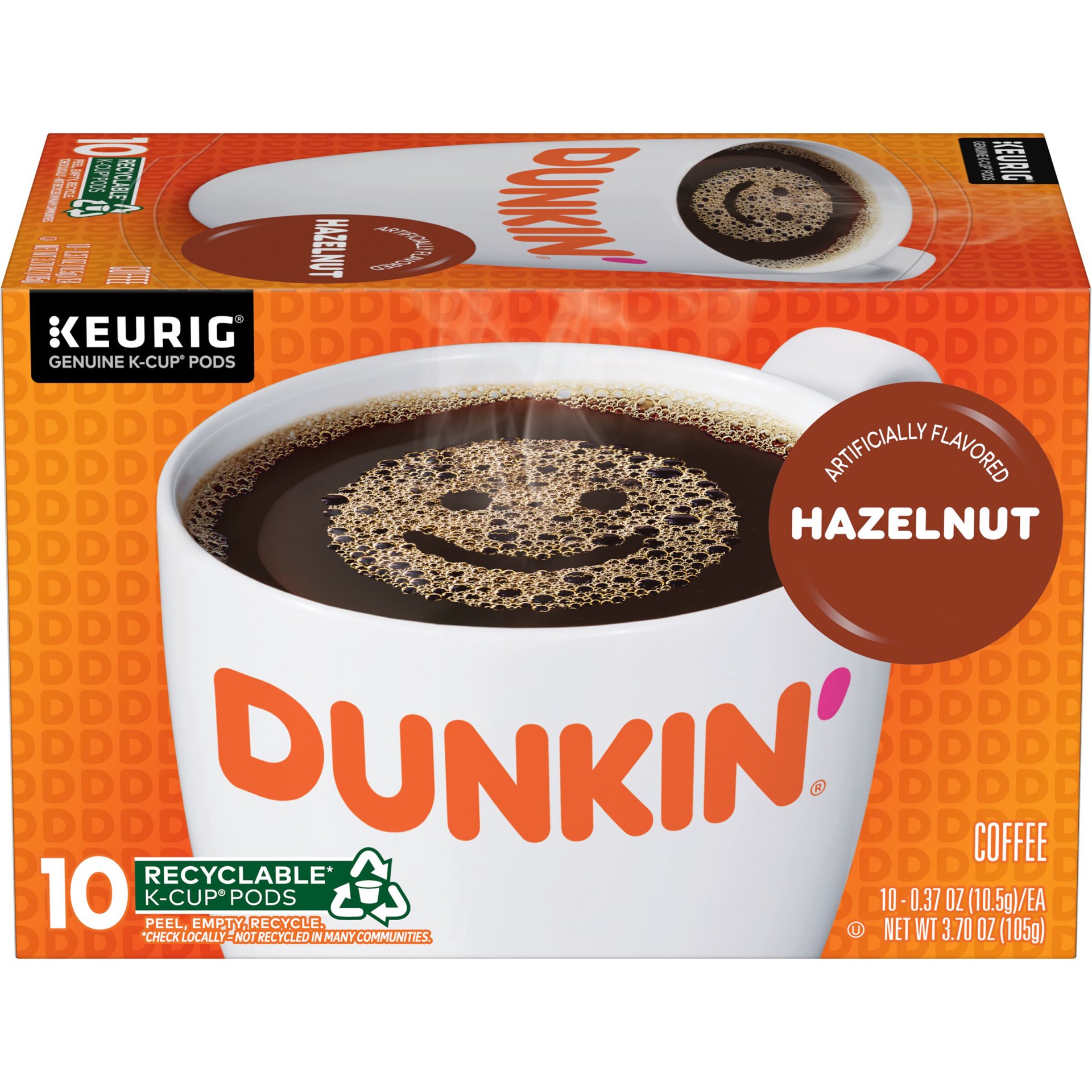 slide 1 of 16, Dunkin' Hazelnut Flavored Coffee K-Cup Pods, 10 Count, 3.7 oz