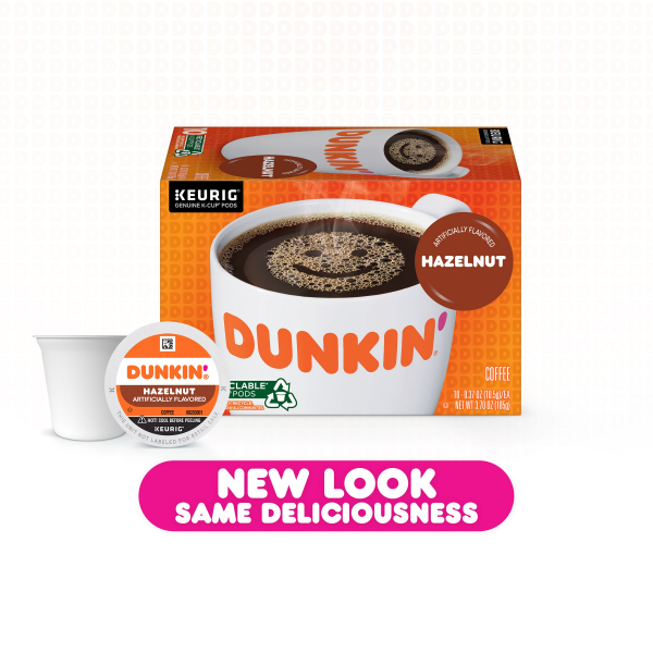 slide 9 of 16, Dunkin' Hazelnut Flavored Coffee K-Cup Pods, 10 Count, 3.7 oz