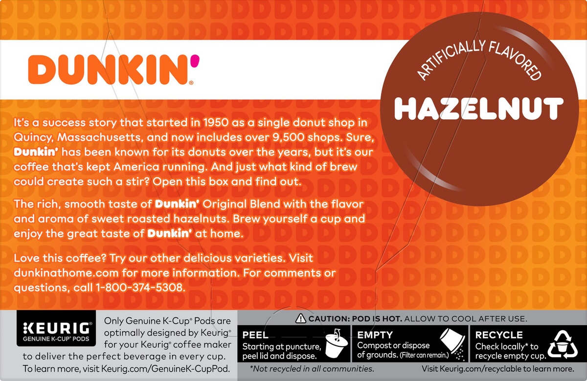 slide 9 of 9, Dunkin' Hazelnut K-Cups, 10 ct