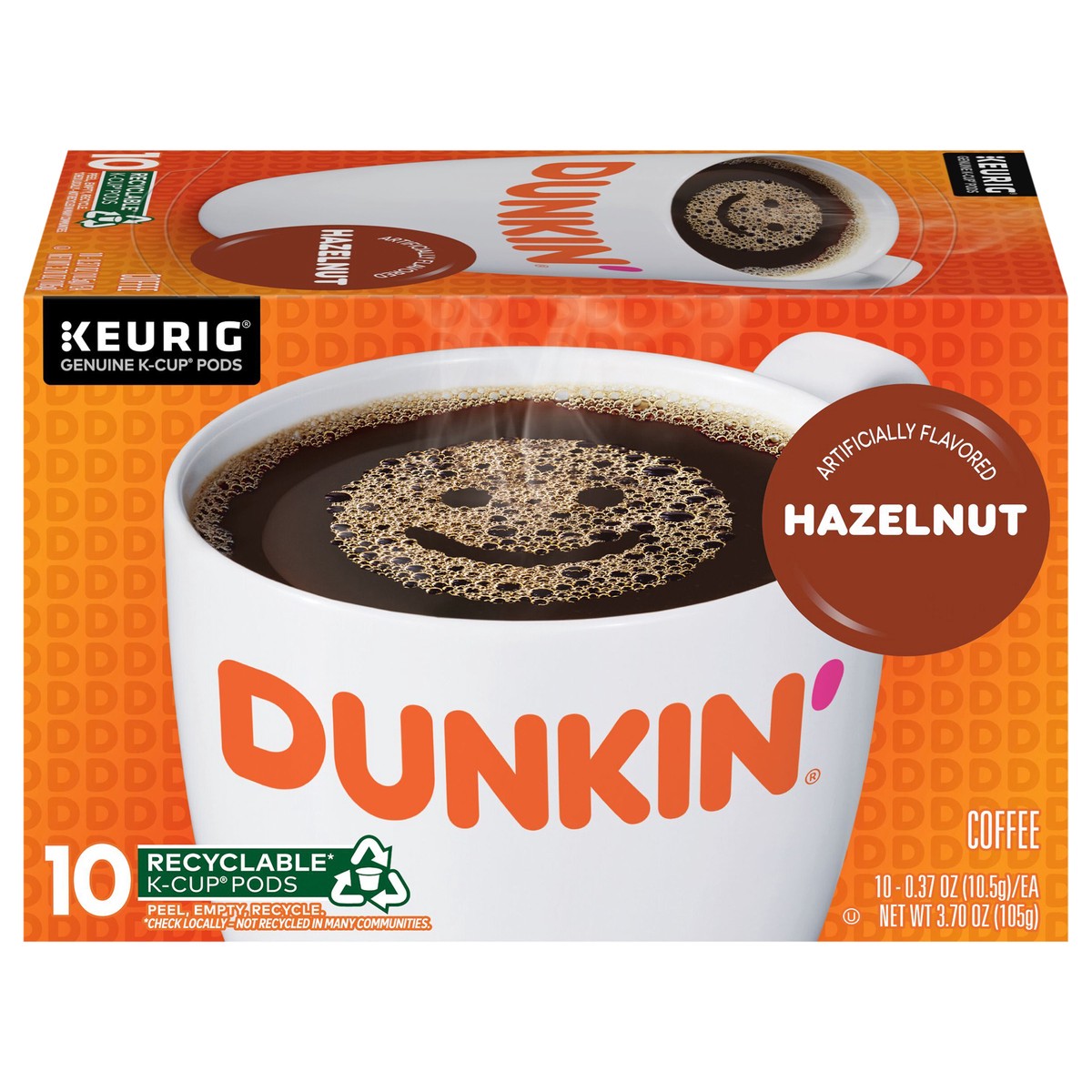 slide 1 of 16, Dunkin' Dunkin’ Hazelnut Artificially Flavored Coffee, Keurig K-Cup Pods, 10 Count Box, 10 ct