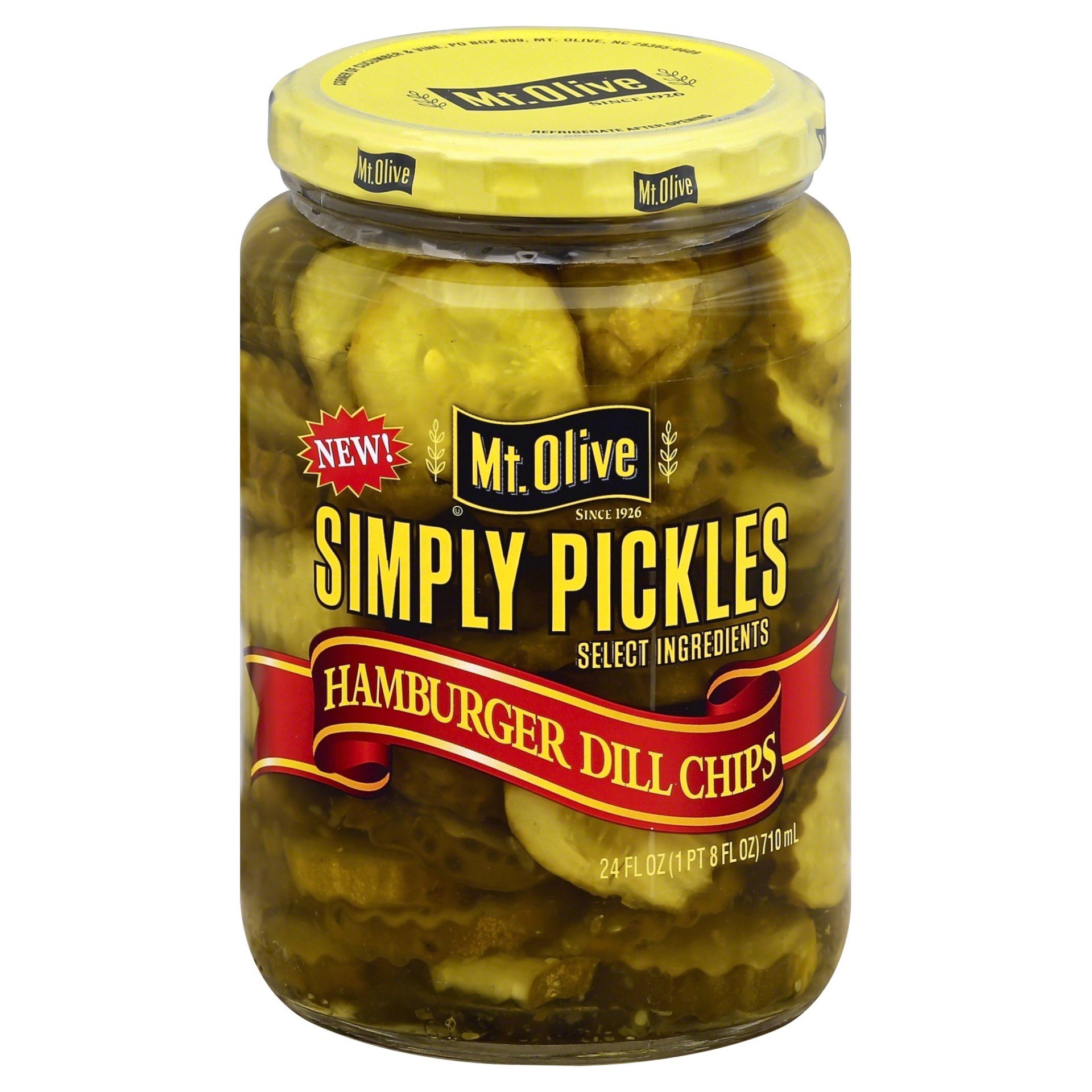 slide 1 of 9, Mt. Olive Simply Pickles Hamburger Chips Kosher Dill Pickles 24 fl oz Jar, 24 oz