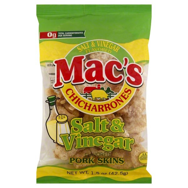 slide 1 of 1, Macs Salt and Vinegar Pork Skins, 1.75 oz