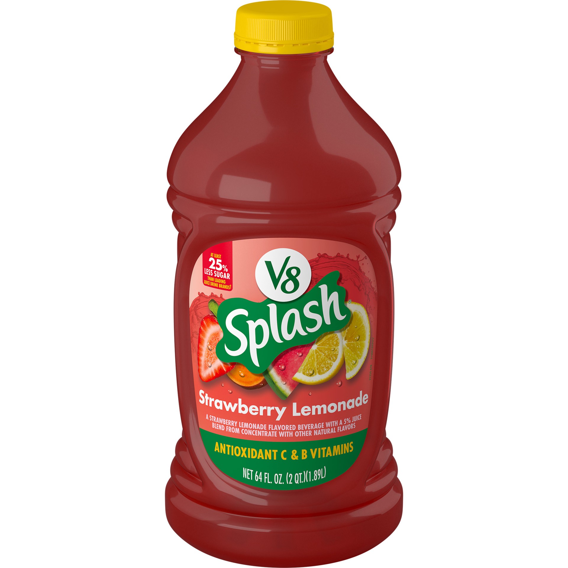 slide 1 of 7, V8 Splash Strawberry Lemonade Flavored Juice Beverage, 64 FL OZ Bottle, 64 oz