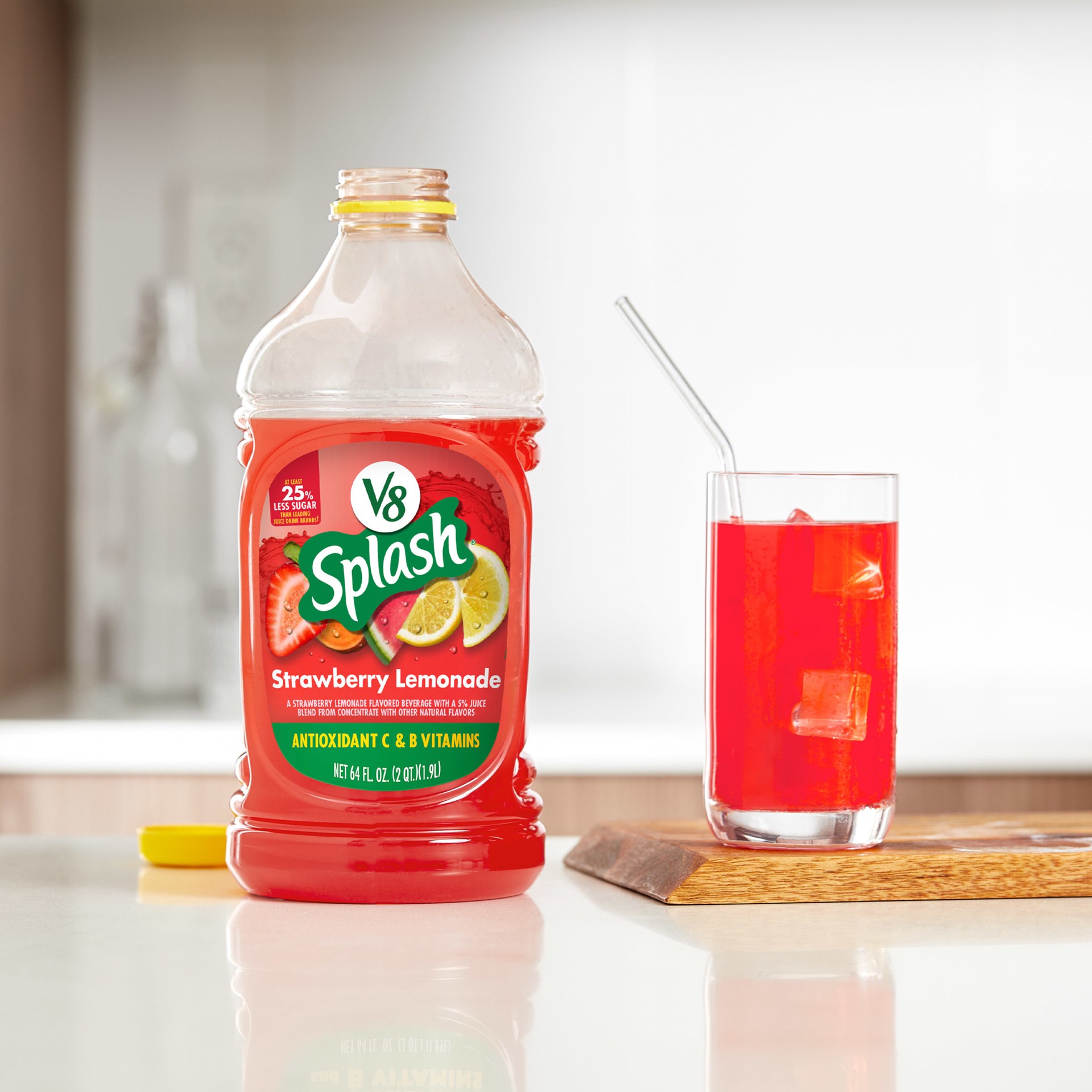slide 7 of 7, V8 Splash Strawberry Lemonade Flavored Juice Beverage, 64 FL OZ Bottle, 64 oz