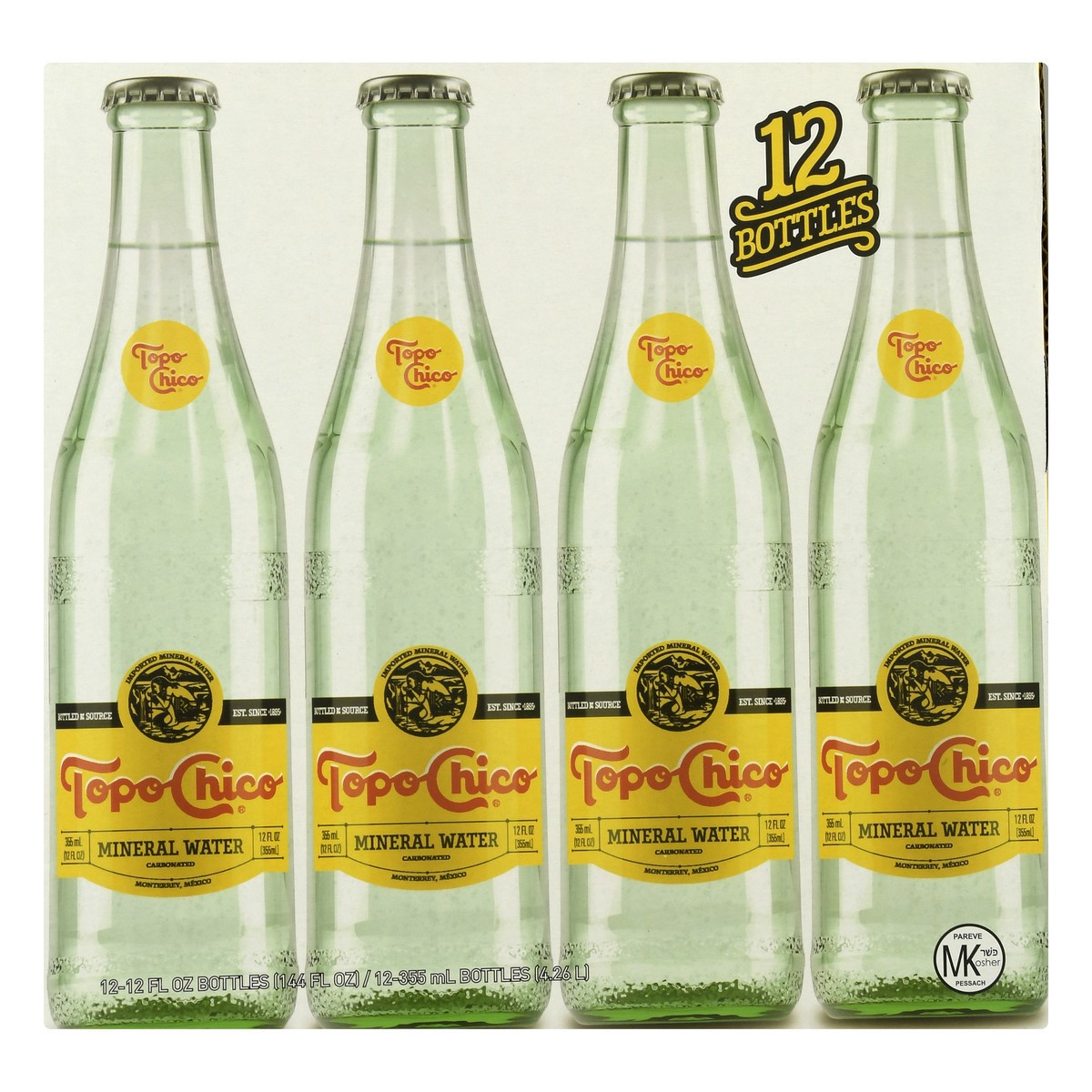 Topo Chico Sparkling Mineral Water Glass Bottles, 12 fl oz, 12 Pack 144 fl.  oz