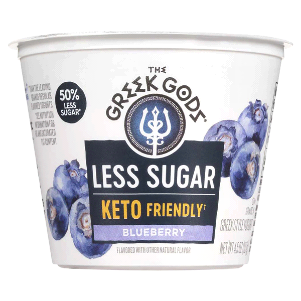 slide 1 of 1, The Greek Gods Less Sugar Blueberry Greek Style Yogurt, 4.5 oz