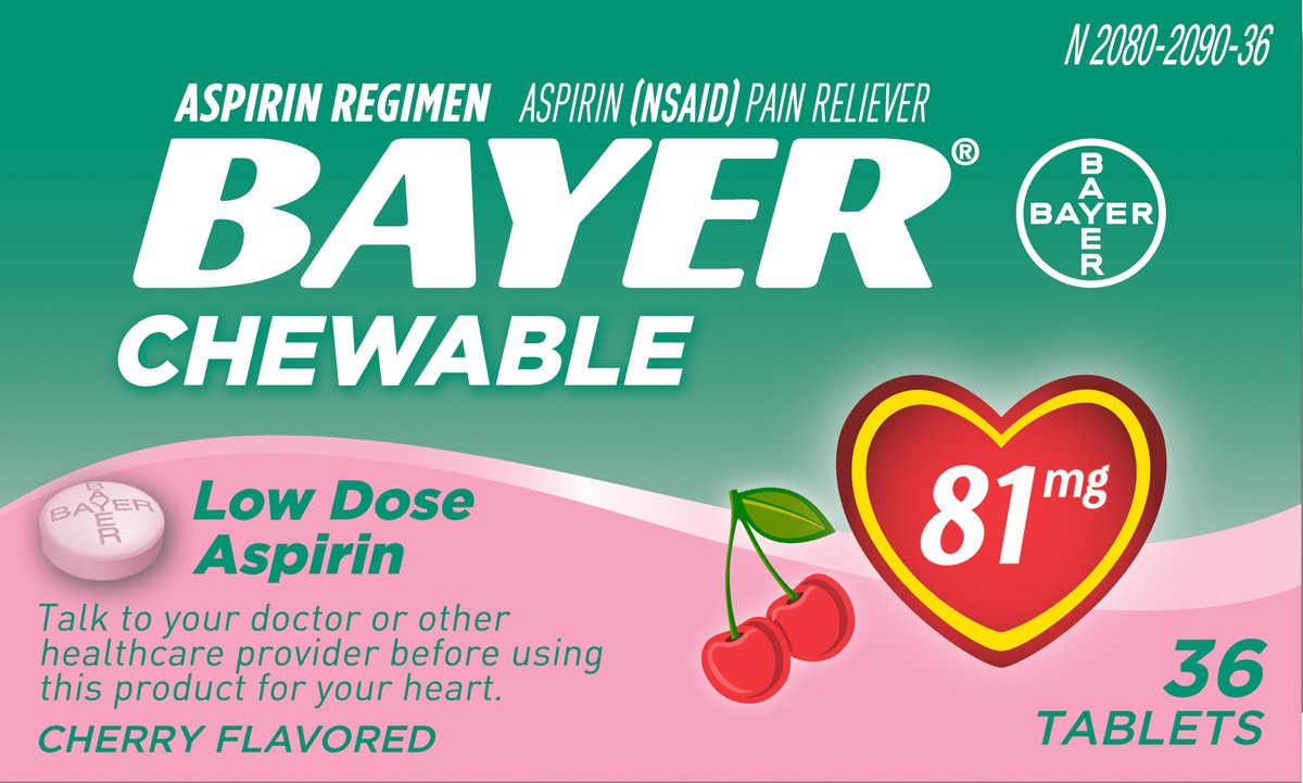 slide 3 of 4, Bayer Chewable Aspirin Cherry, 36 ct