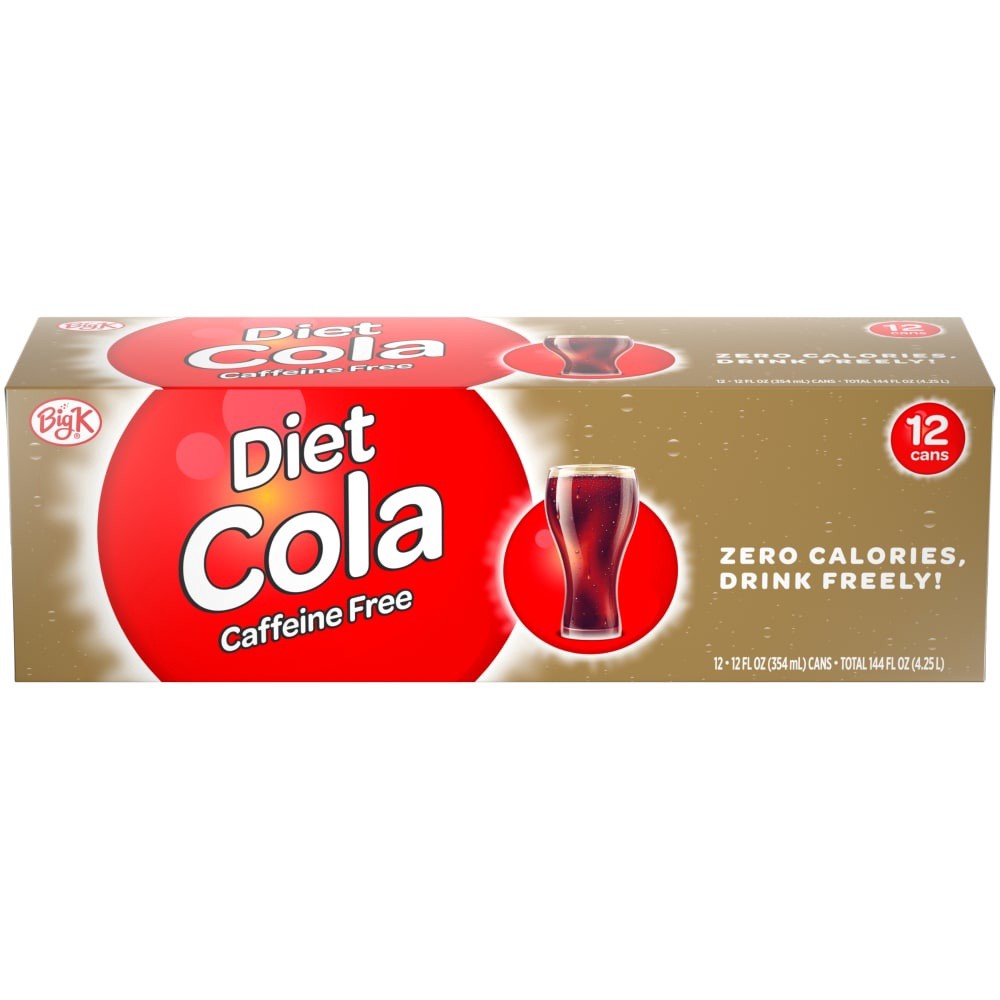 slide 1 of 1, Big K Caffeine Free Diet Cola, 12 ct; 12 fl oz