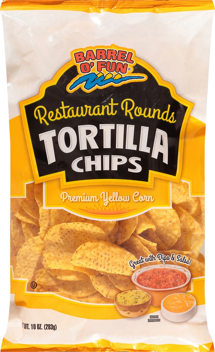 slide 5 of 9, Barrel O' Fun Restaurant Rounds Premium Yellow Corn Tortilla Chips Bag, 1 ct