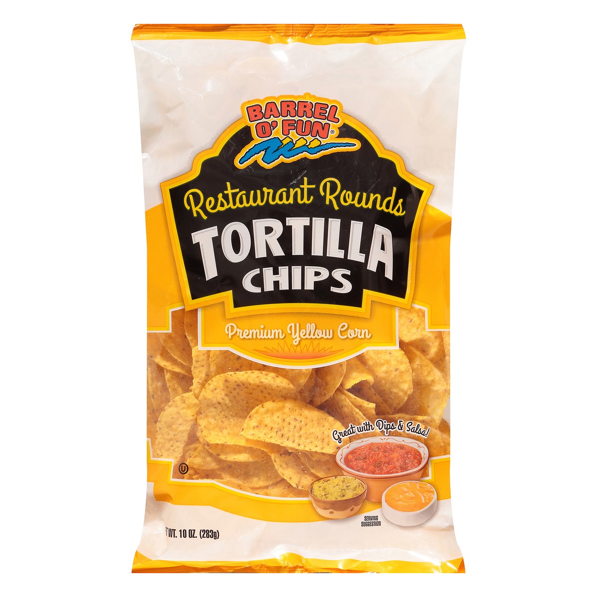 slide 1 of 9, Barrel O' Fun Restaurant Rounds Premium Yellow Corn Tortilla Chips Bag, 1 ct