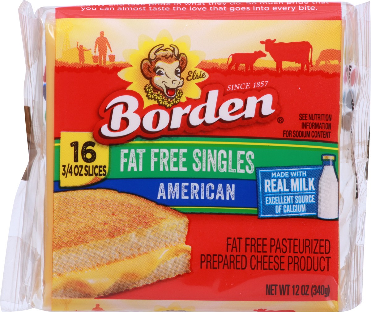 slide 12 of 13, Borden Fat Free Singles, American, 16 ct