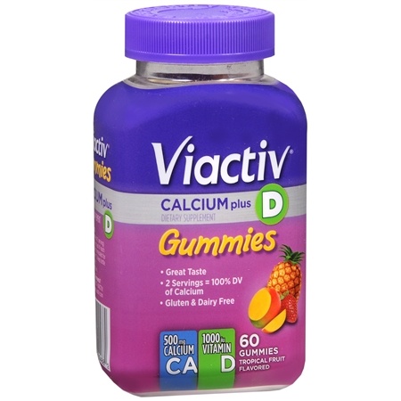 slide 1 of 1, Viactiv Calcium Tropical Fruit Gummies, 60 ct