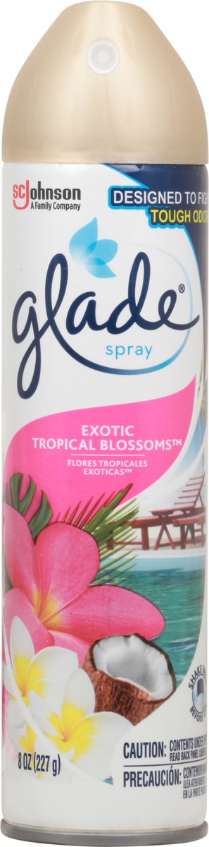 slide 6 of 10, Glade Room Spray, Exotic Tropical Blossoms, Aerosol Spray Air Freshener, Designed to Fight Tough Odors, 8 FL OZ, 8 oz