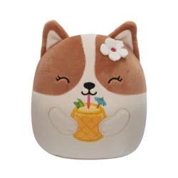Squishmallows Corgi With Pineapple Drink and Flower Plush Toy - Brown/White
