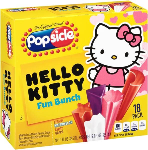 slide 1 of 4, Popsicle Hello Kitty Fun Bunch Cherry Watermelon Berry Grape Ice Pops, 18 ct