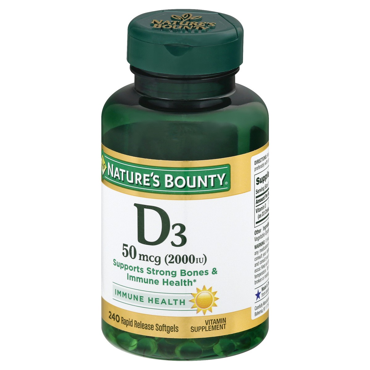 slide 3 of 9, Nature's Bounty 50 mcg Rapid Release Softgels Vitamin D3 240 ea, 240 ct