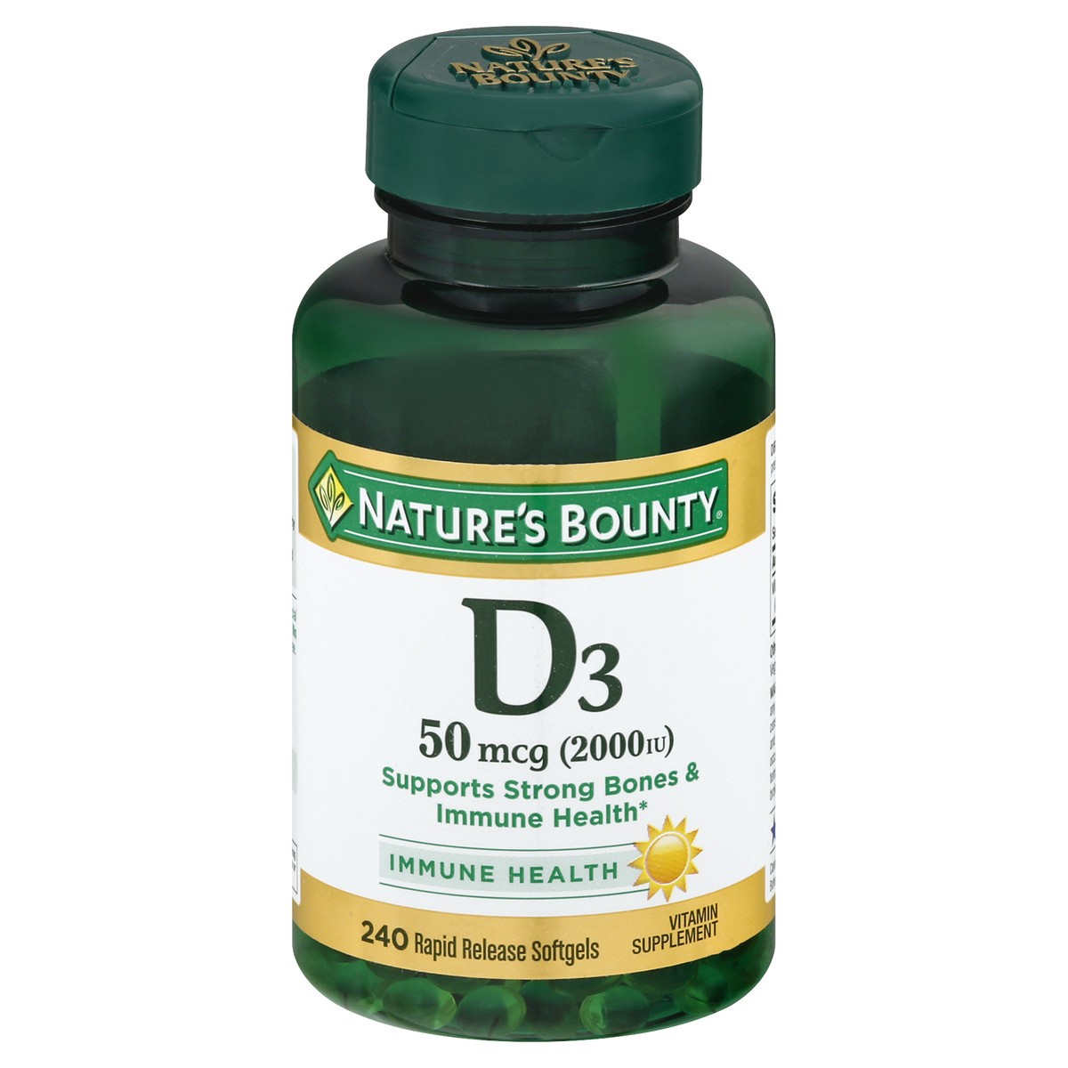 slide 1 of 9, Nature's Bounty 50 mcg Rapid Release Softgels Vitamin D3 240 ea, 240 ct