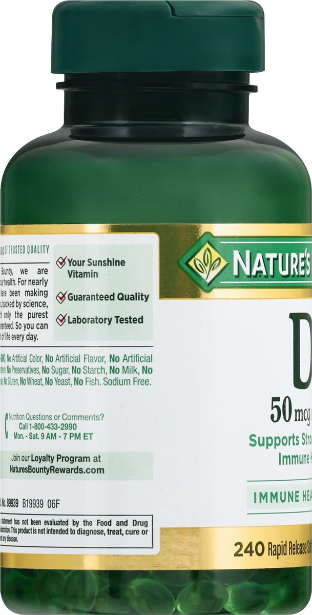 slide 2 of 9, Nature's Bounty 50 mcg Rapid Release Softgels Vitamin D3 240 ea, 240 ct