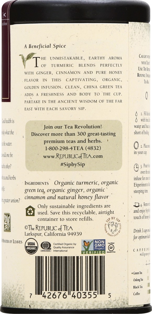 slide 6 of 12, The Republic of Tea Organic Turmeric Ginger Spice Of Life Green Tea - 50 ct, 50 ct