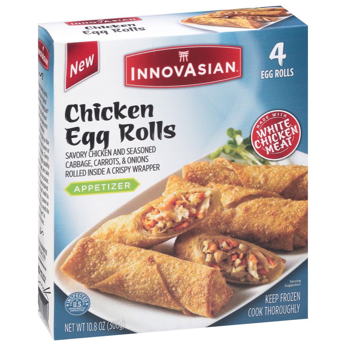 slide 2 of 9, InnovAsian Chicken Egg Roll 4Ct, 10.8 oz