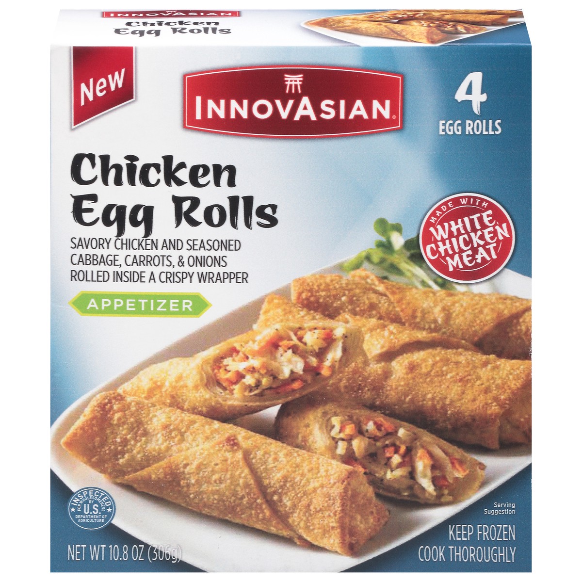 slide 1 of 9, InnovAsian Chicken Egg Roll 4Ct, 10.8 oz