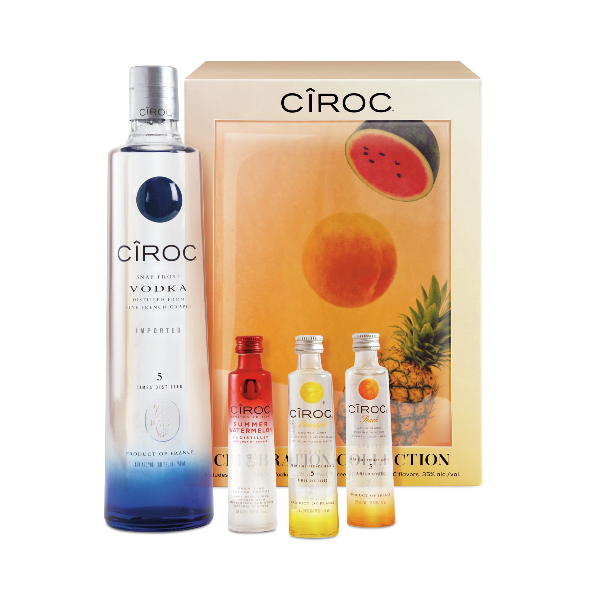 slide 3 of 3, CIROC Celebration Collection, Ultra-Premium Vodka 750 mL Bottle with Three 50 mL CIROC flavors, 750 ml