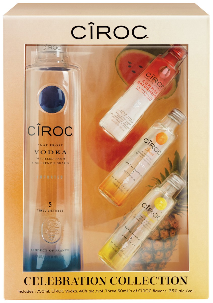 slide 1 of 3, CIROC Celebration Collection, Ultra-Premium Vodka 750 mL Bottle with Three 50 mL CIROC flavors, 750 ml