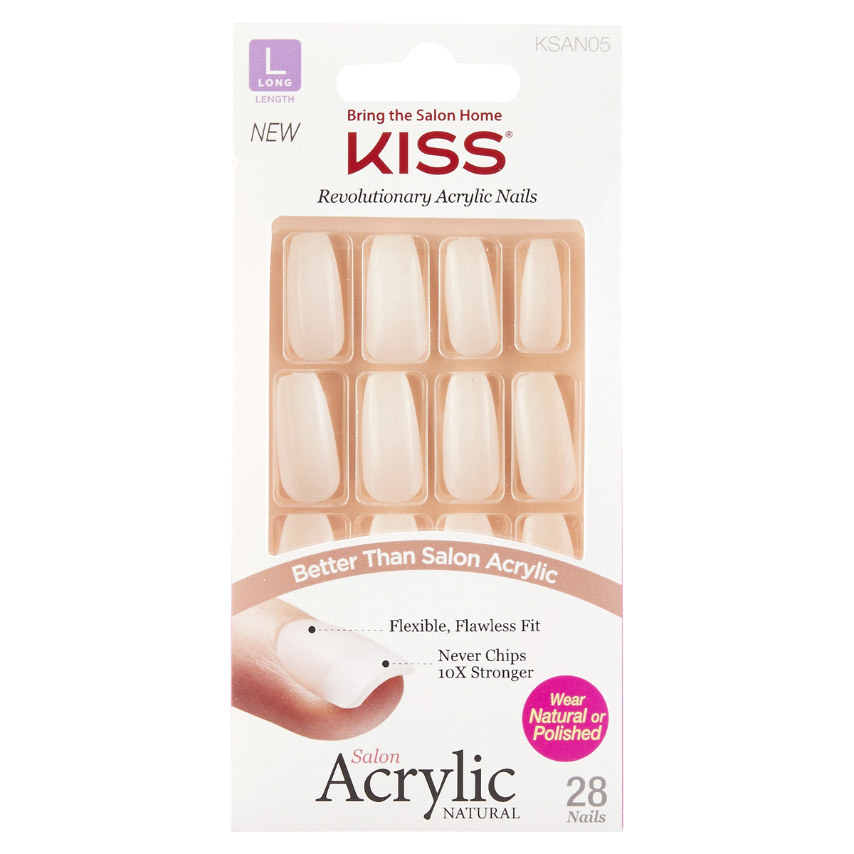 slide 1 of 13, KISS Salon Acrylic Natural Fake Nails, ‘Strong Enough'', 28 Count, 1 cnt