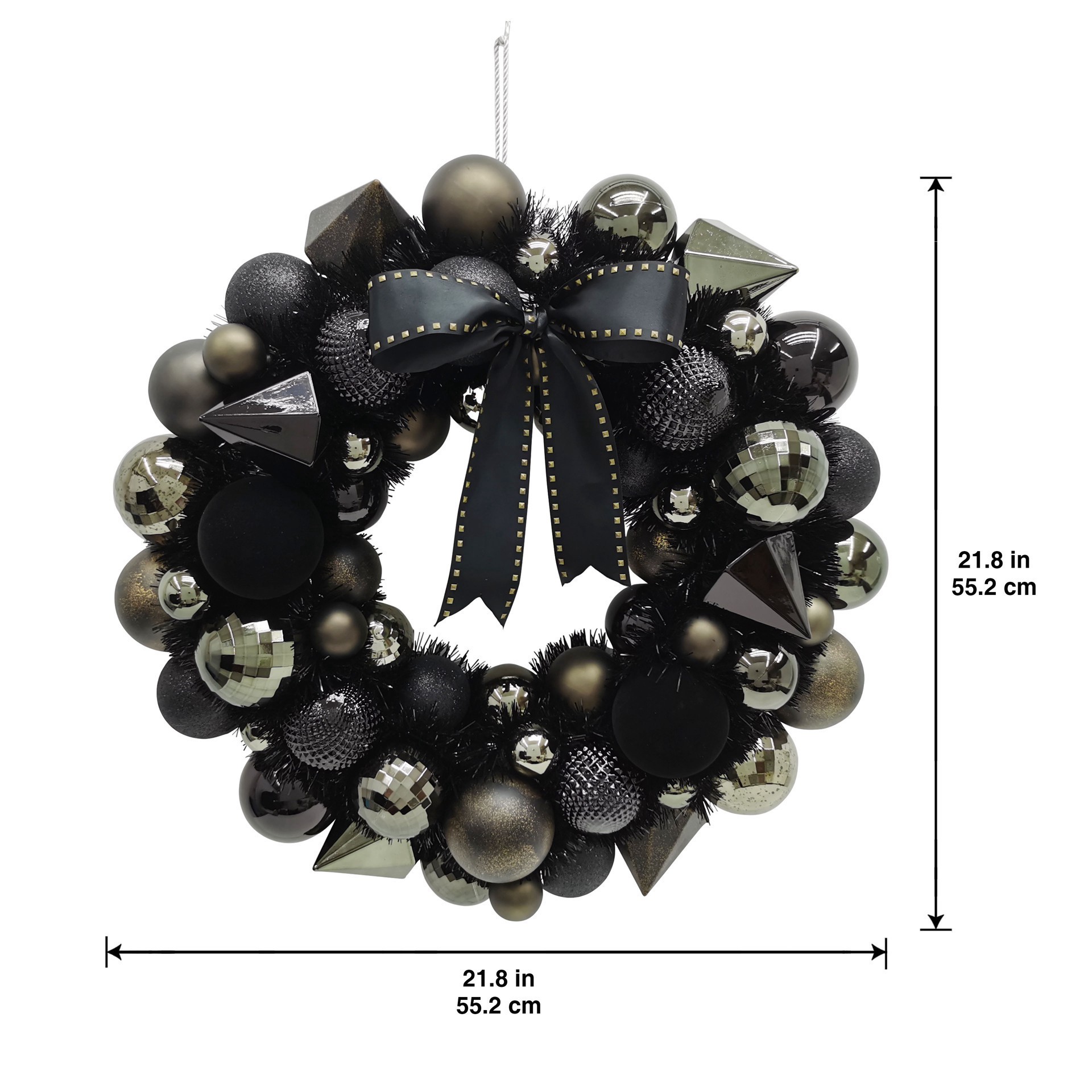 slide 2 of 3, 21" Black, Silver & Gold Ornament Wreath With Bow By Ashland, 21 in