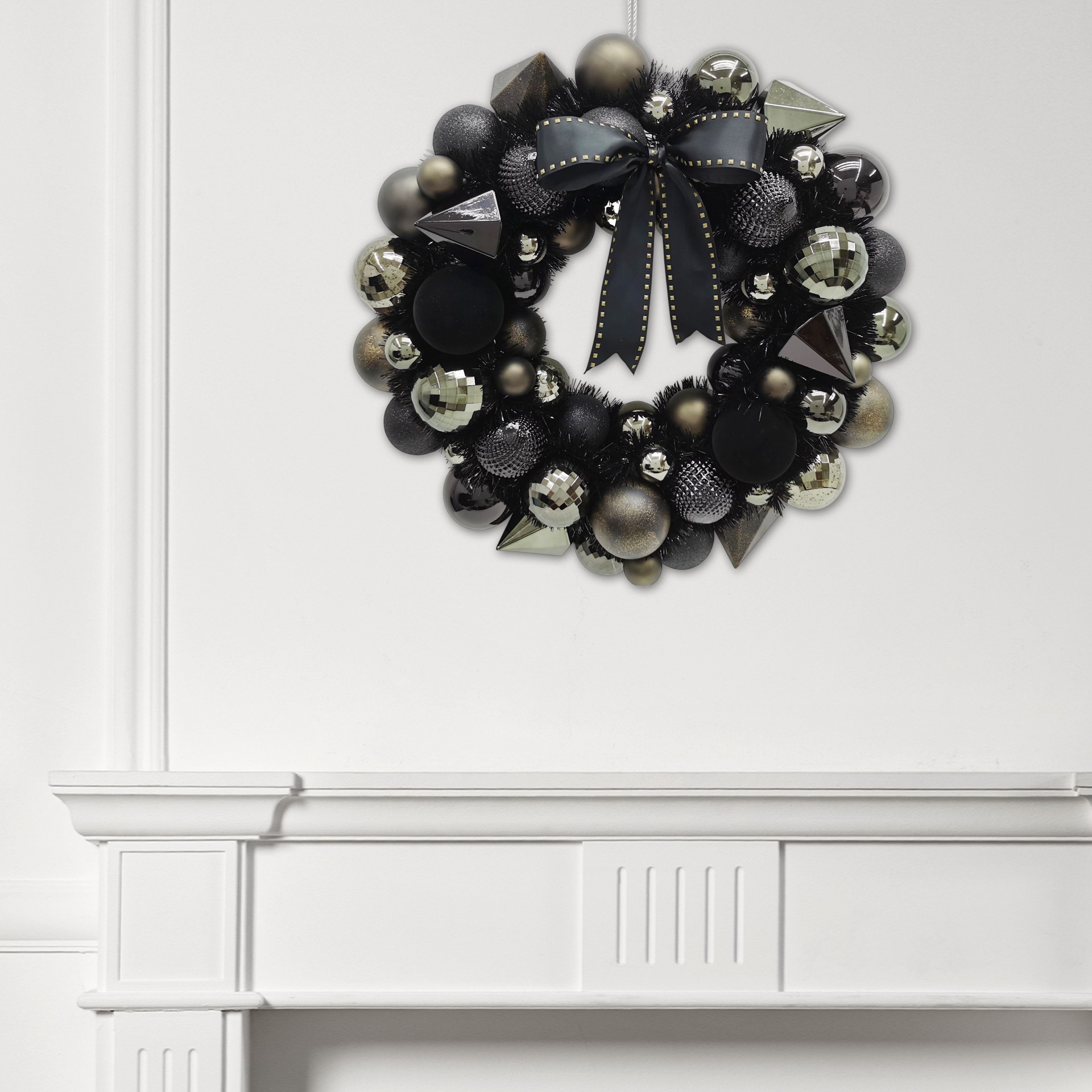 slide 3 of 3, 21" Black, Silver & Gold Ornament Wreath With Bow By Ashland, 21 in