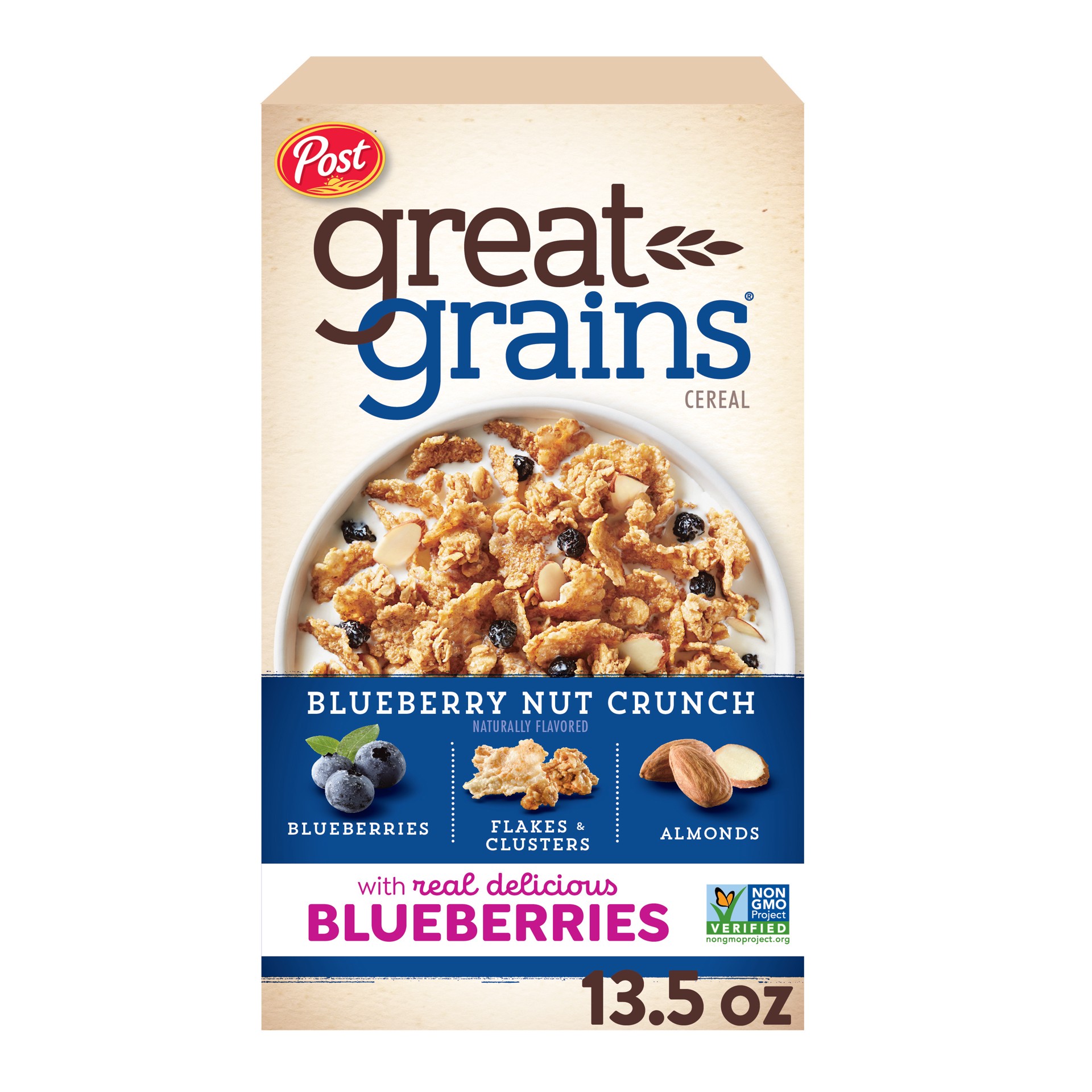 slide 1 of 5, Post Great Grains Blueberry Nut Crunch Cereal, 13.5 OZ Box, 13.5 oz