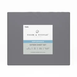 ROOM & RETREAT RR 400 Thread Counts Sheet Set, Twin, 3 pc set, Medium Gray