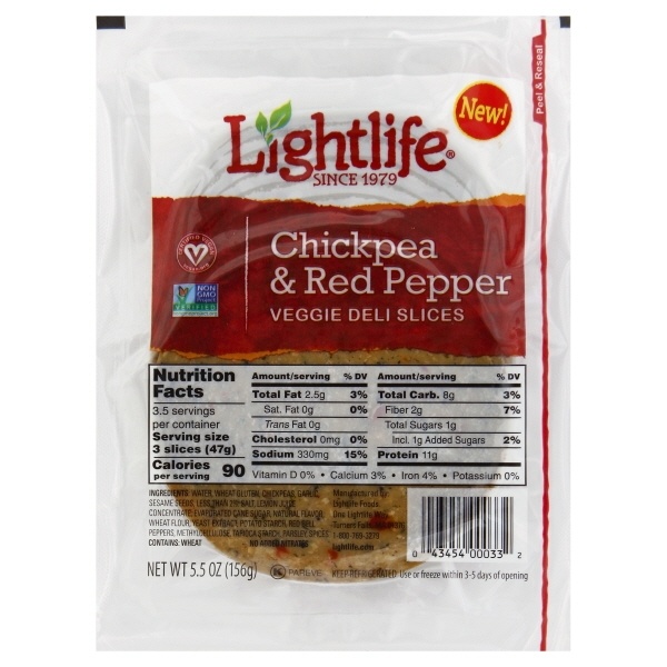 slide 1 of 1, Lightlife Veggie Deli Slices, Chickpea & Red Pepper, 5.5 oz